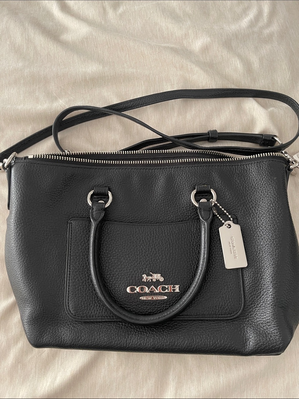 Coach Black Pebble Leather Satchel with Silver Hardware